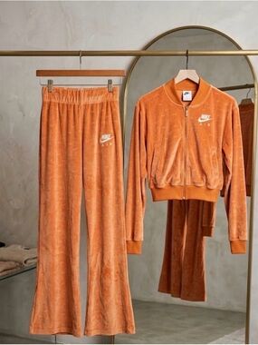 Nike Orange Velour Tracksuit Jumpsuit Set